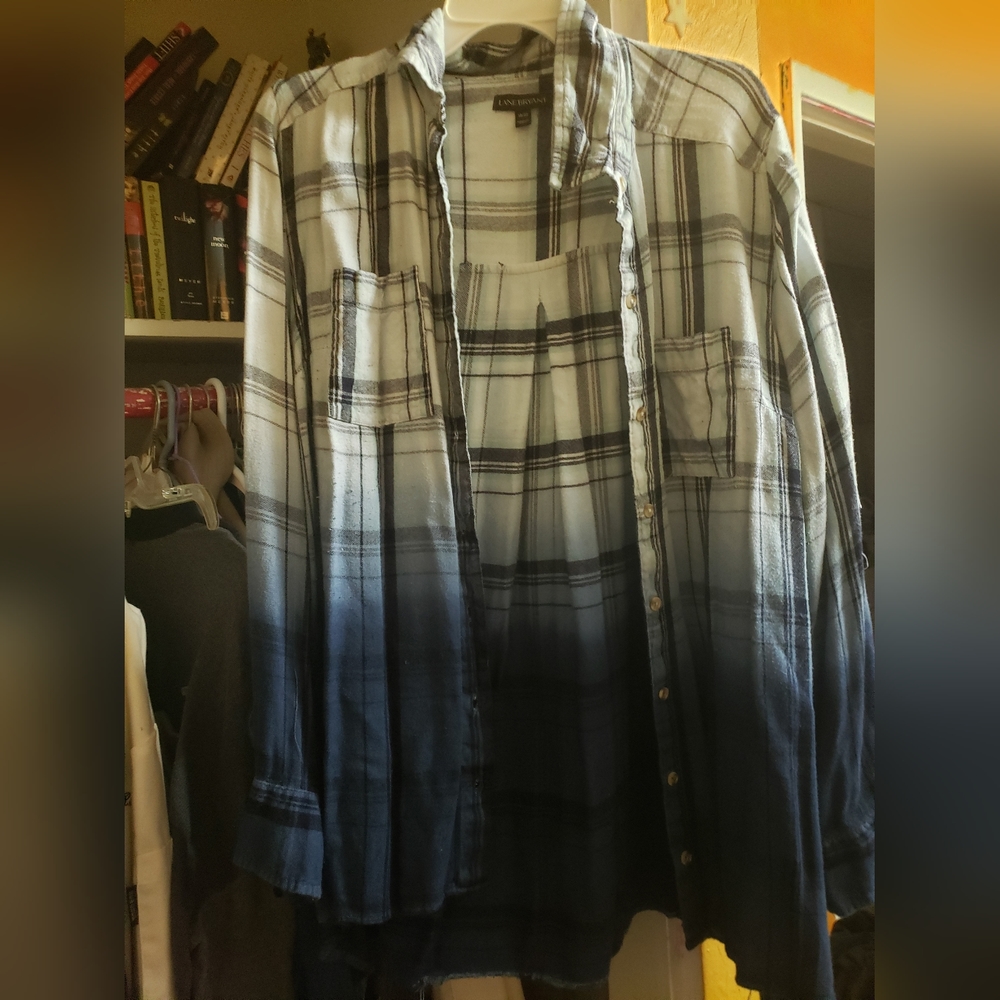 plaid long sleeve ombre blue lane byrant 18/20.